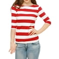 thumbnail image 2 of INSPIRE CHIC Chemises à Rayures pour Femmes Coupe Ajustée Manches au Coude T-Shirt à Encolure Bateau TP Rouge, 2 of 7