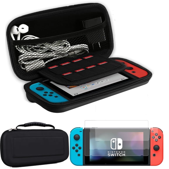 Accessories Kit for Nintendo Switch Games Bundle Wheel Grip Caps Carrying Case Screen Protector Controller Charger