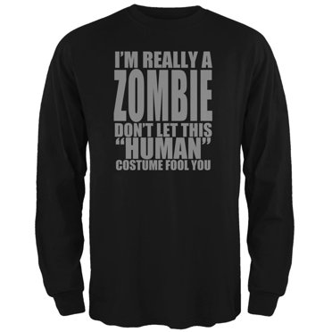 Halloween Human Zombie Costume Black Adult Long Sleeve T-Shirt