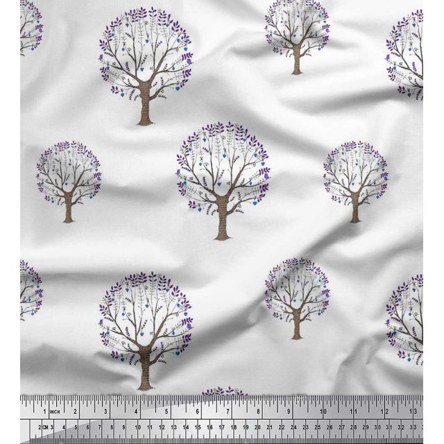 Soimoi Cotton Voile Fabric Tree Block Print Fabric by The Yard 42 Inch Wide