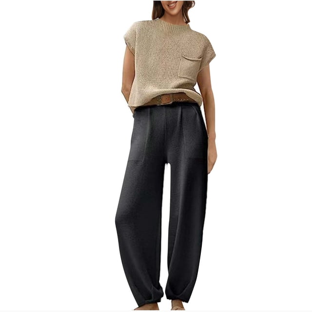 Timegard Ensembles Lounge pour Femmes 2 Pcs Hauts Courts Amples à Manches Cap Courtes Pantalons à Bas Resserré avec Poches Tenues