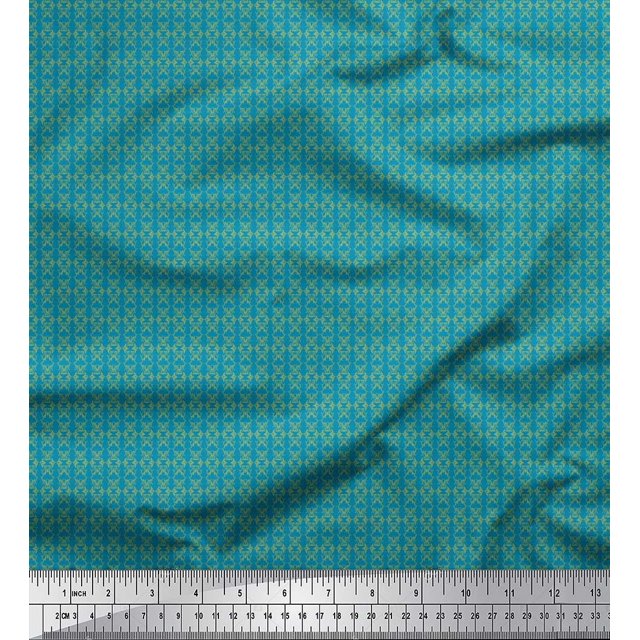Soimoi Blue Cotton Poplin Fabric Filigree Damask Print Fabric by the Yard 42 Inch Wide