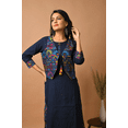 thumbnail image 3 of DWEEP SARA Ensemble Kurta de Travail en Coton Bleu pour Femmes, Veste Kutch et Jupe, Imprimé Ajrak, L/40, 3 of 8