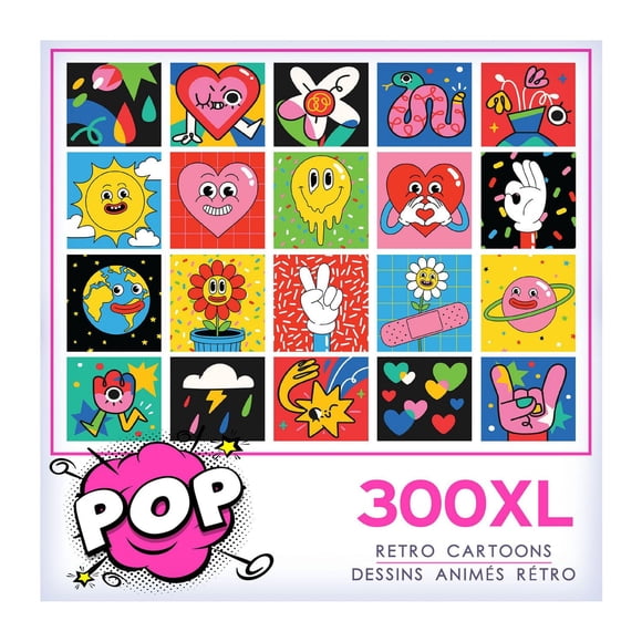 RoseArt Pop Culture 300 pièces - Autocollants de dessins animés rétro - Puzzle à emboîter pour adultes