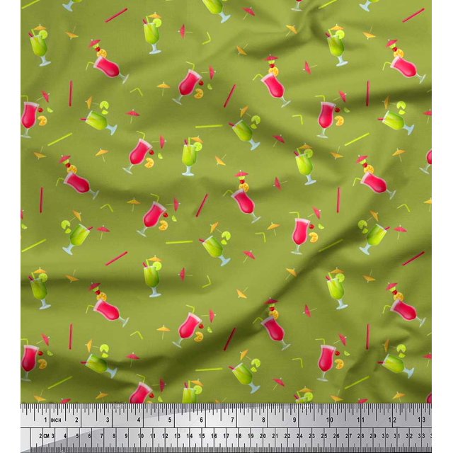 Soimoi Poly Georgette Fabric Straw & Juice Beverages Decor Fabric Printed Yard 42 Inch Wide