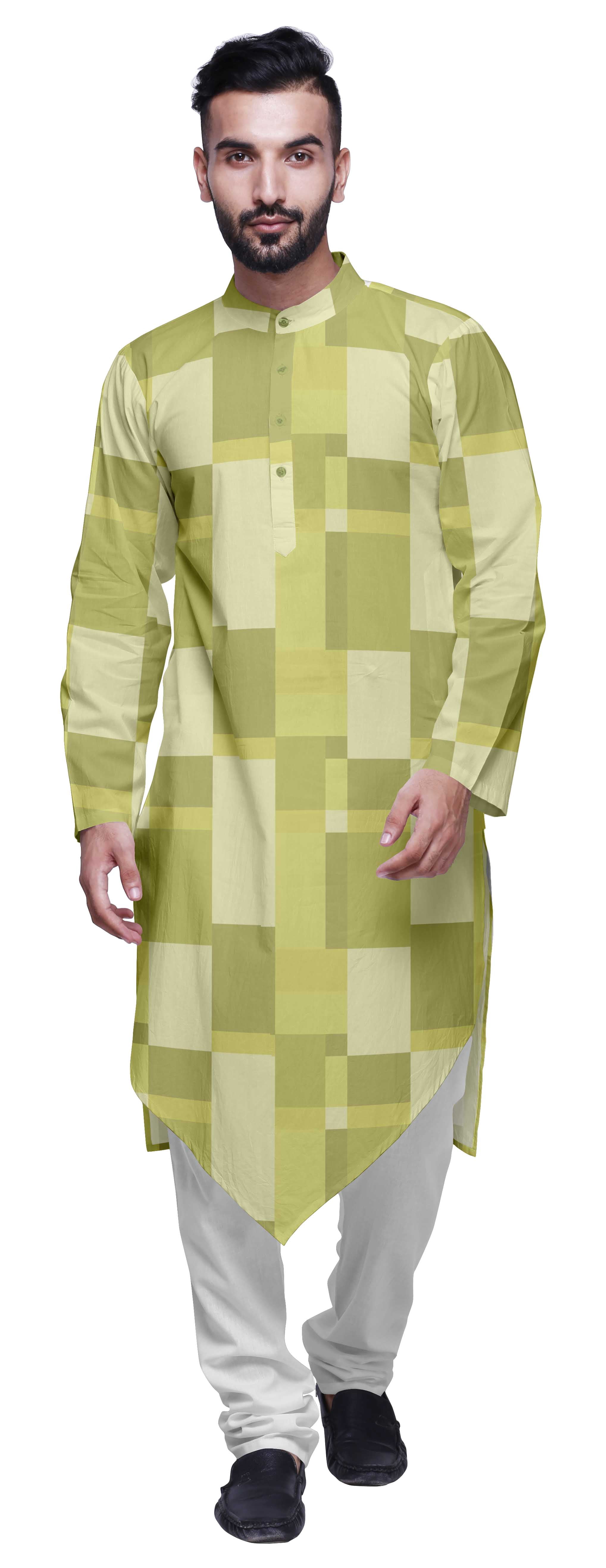 Atasi Kurta pour Homme à Col Mandarin Indien, Kurta Imprimée à Boutons, Vêtements Ethniques