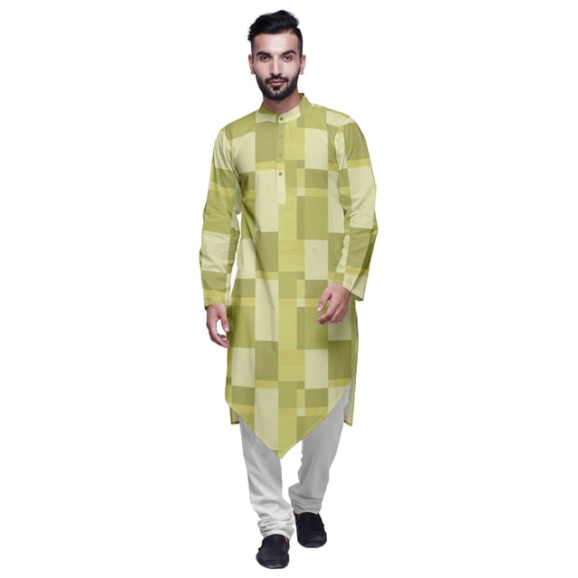 Atasi Kurta Asymétrique à Manches Longues en Coton Flex pour Hommes, Kurta Imprimée de Designer