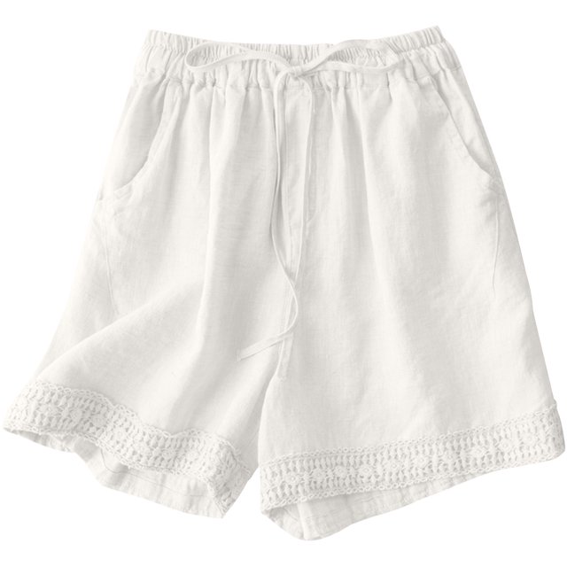 Summer Clearance! Womens Plus Size Pants,Summer Pants for Womens,Womens Solid Color Retro Hook Flower High Waisted Drawstring Shorts