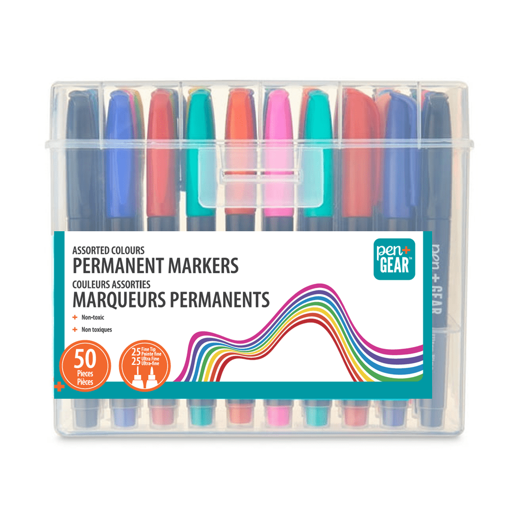 Pen+Gear Permanent Markers, Fine + Ultra Fine Tip, Assorted Colors, 50 Count