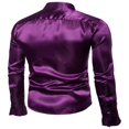 thumbnail image 2 of Men Satin Ruffle Shirts Long Sleeve Stand Collar Slim Fit Dress Shirt, 2 of 6