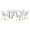 thumbnail image 1 of 7pc White Wood Top Dining Set with White Faux Leather Chairs and Gold Base, 1 of 5