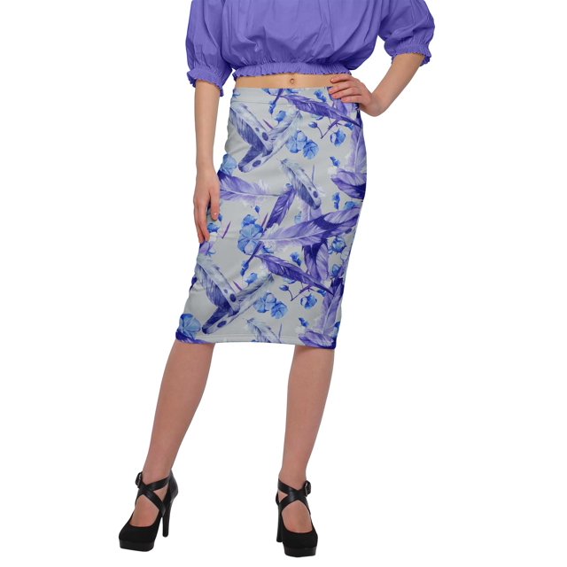 Moomaya Jupe Imprimée Longueur Genou pour Femmes Grande Taille Jupe en Poly Spandex
