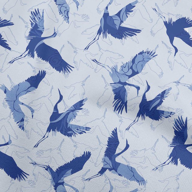 oneOone Viscose Jersey Dark Blue Fabric Asian Japanese Bird Fabric For Sewing Printed Craft Fabric By The Yard 60 Inch Wide