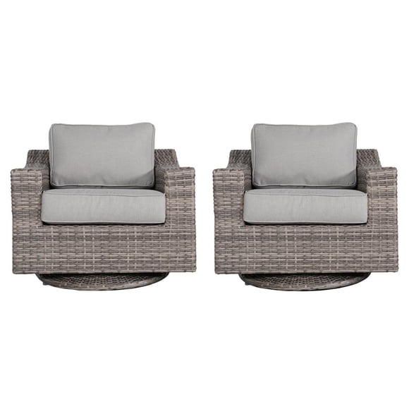Living Source International Swivel Club Patio Chairs - Set of 2, Brown/Gray