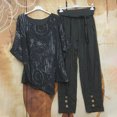 thumbnail image 1 of Ensembles d'Entraînement pour Femmes Imprimé Col Ras du Cou Manches Courtes Chandail à Enfiler Hauts + Pantalons Ensemble Été Ensemble 2 Pcs pour Femmes en Liquidation, 1 of 6