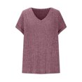 thumbnail image 4 of Ovbmpzd T-Shirts à Manches Courtes pour Femmes Tendance Rouge Tricoté Col en V Confortable Uni T-Shirts pour Femmes G, 4 of 5