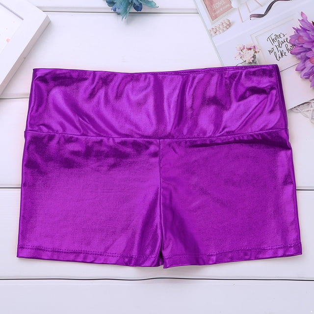 vastwit Girls Shiny Metallic Shorts Gymnastics Dance Shorts Purple 8