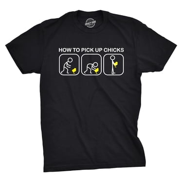 T-shirt Drôle pour Hommes « How to Pick Up Chicks » Cadeau Easter, T-Shirt Graphique Sarcastique, Haut Fantaisie Humour (Noir) - TG