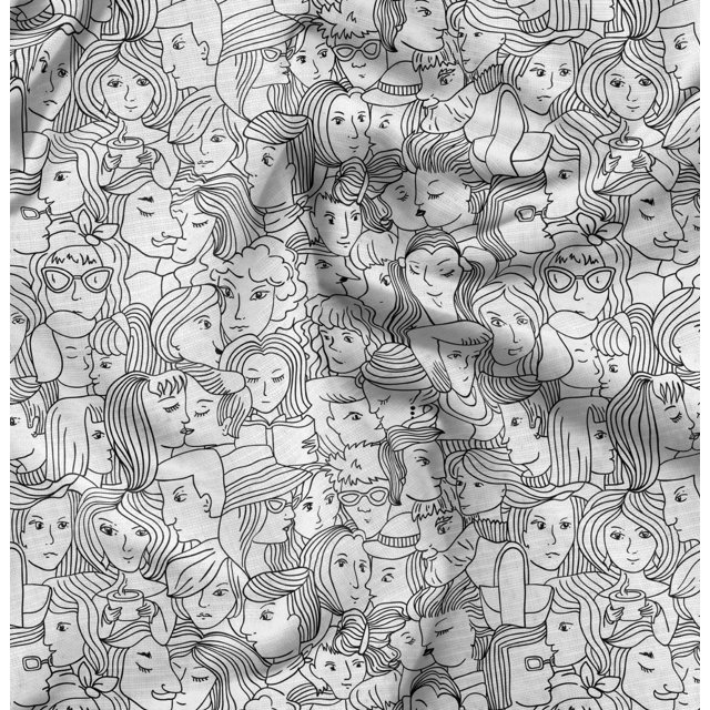 Soimoi White Heavy Canvas Fabric Human Face Print Sewing Fabric Yard 58 Inch Wide