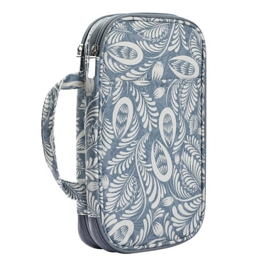 Long Knitting Case, Circular Knitting Storage Bag, Portable Bag Pouch for Knitting Accessories, Easy to Carry , Oxford Cloth Gray Leaves