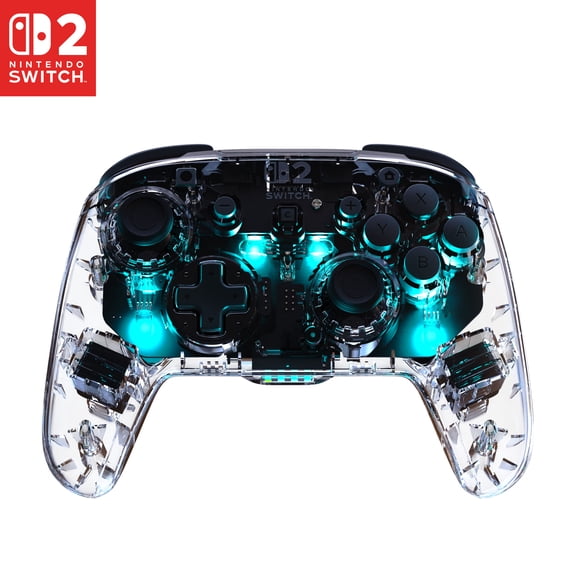 Manette de gaming RGB sans fil Turtle Beach Afterglow (Transparente) - Sous licence officielle pour Nintendo Switch 2, Nintendo Switch - Éclairage personnalisable, RGB, Sticks TMR