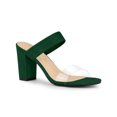 thumbnail image 1 of BLISSFUL STEP Women's Dual Clear Strap Chunky Heel Mules Slides Sandals Green 9, 1 of 7