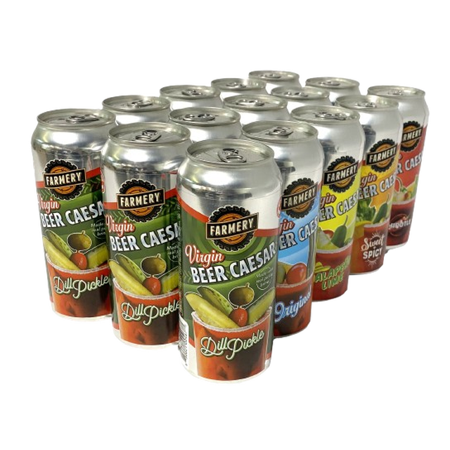 Farmery Virgin Caesar Assortiment de Bières Sans Alcool, 5 Saveurs, Canettes de 473 ml, Lot de 15