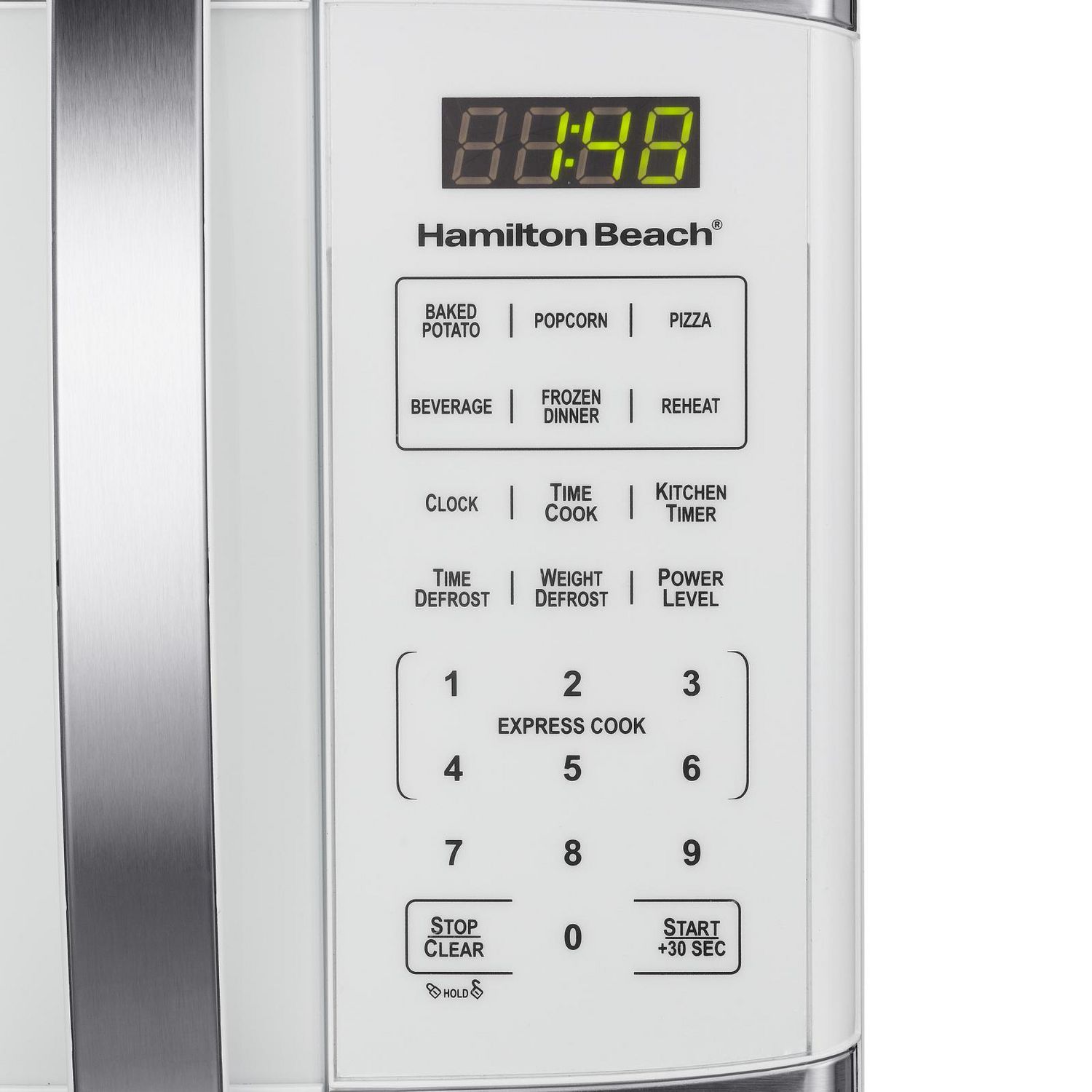 Micro-ondes de comptoir Hamilton Beach 1,1 pi³ en acier inoxydable avec sécurité enfants, 1000 W, blanc
