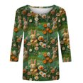 thumbnail image 4 of RKSTN Womens Tops Casual Fashion Cute Easter Bunny Printed 3/4 Sleeve Round Neck Tops Spring Summer 3D Printed Ruched Pullover Blouse Tops, 4 of 5