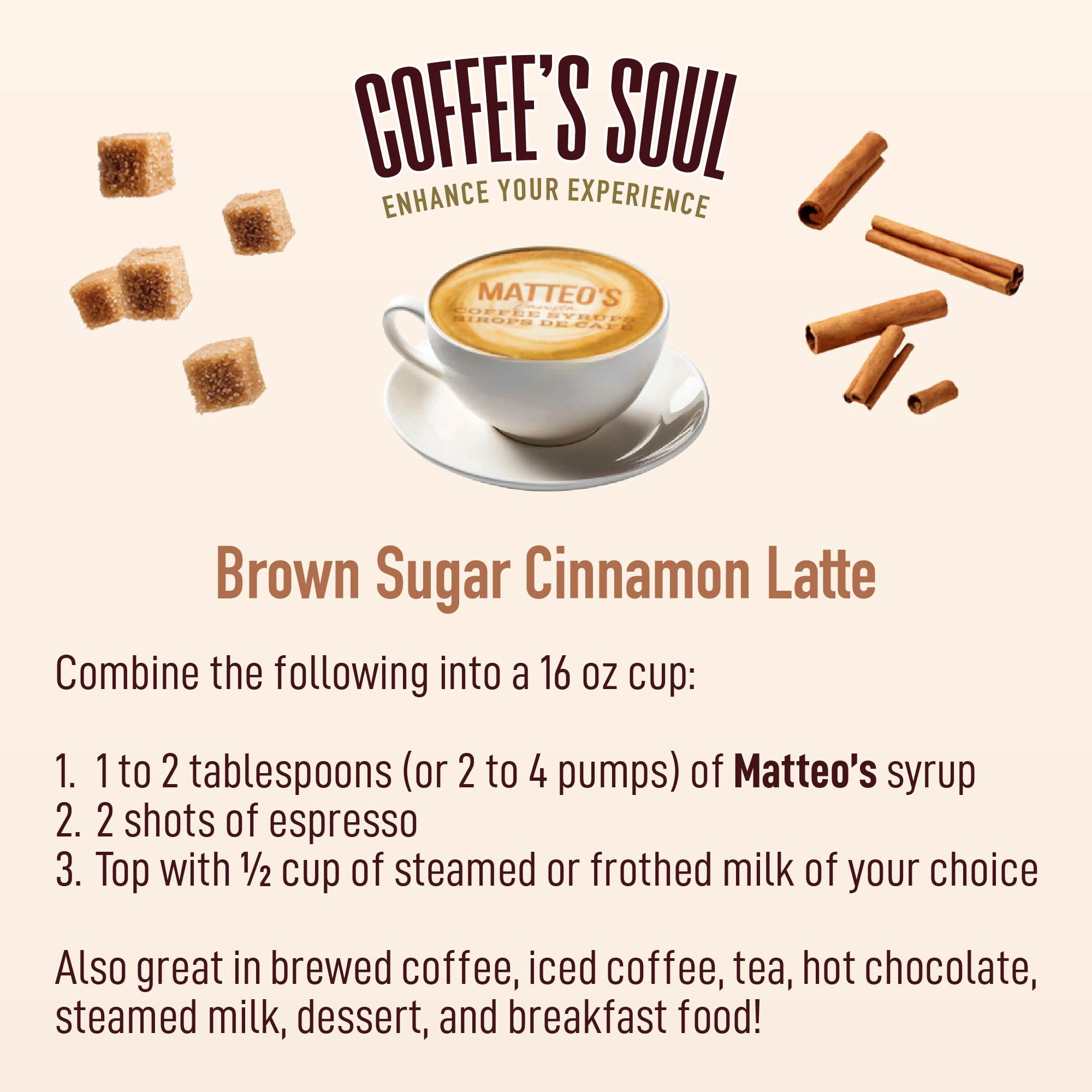 Matteo's Sirop Aromatisant pour Café Sans Sucre, Cannelle Cassonade
