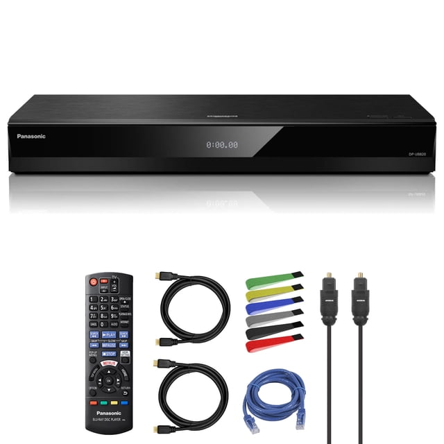 Panasonic DP-UB820-K HDR10+, 4K UHD, Dolby Vision, Lecteur Blu-ray de Diffusion en Continu en Réseau (DP-UB820-K) + Câble Réseau + Câble Audio Optique + 2 x Câble HDMI + Attaches-Câbles