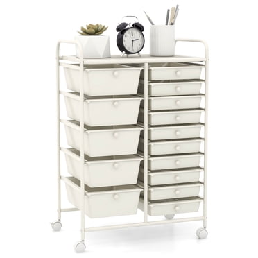 Costway Chariot Organisateur Roulant à 15 Tiroirs Rangement Utilitaire Outils Papier pour Scrapbooking Multi-Usage Blanc