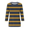 thumbnail image 4 of Annhoo Hauts d'Automne pour Femmes 2025 Mode Manches 3/4 Col Ras du Cou Chandails à Enfiler Chemises Décontractées Confort Blouses à Rayures Imprimées, 4 of 5