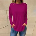 thumbnail image 2 of Timegard Plus Size Tops for Women Round Neck Long Sleeve Solid Color Comfy Tee Fall Casual Loose Tops, 2 of 3