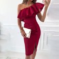 thumbnail image 4 of EQWLJWE Longue Robe pour Femmes Robe d'Été pour Femmes Aguichant à Épaules Inclinées à Volants Sans Manches Moulante Unie Amincissante, 4 of 9