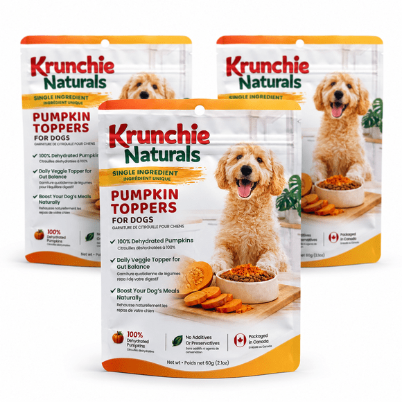 Dog Food Topper for Digestion – Pumpkin 3-Pack | Firm Stool + Sensitive Stomach Support | Dehydrated Natural Meal Topper for Dogs | Krunchie Naturals