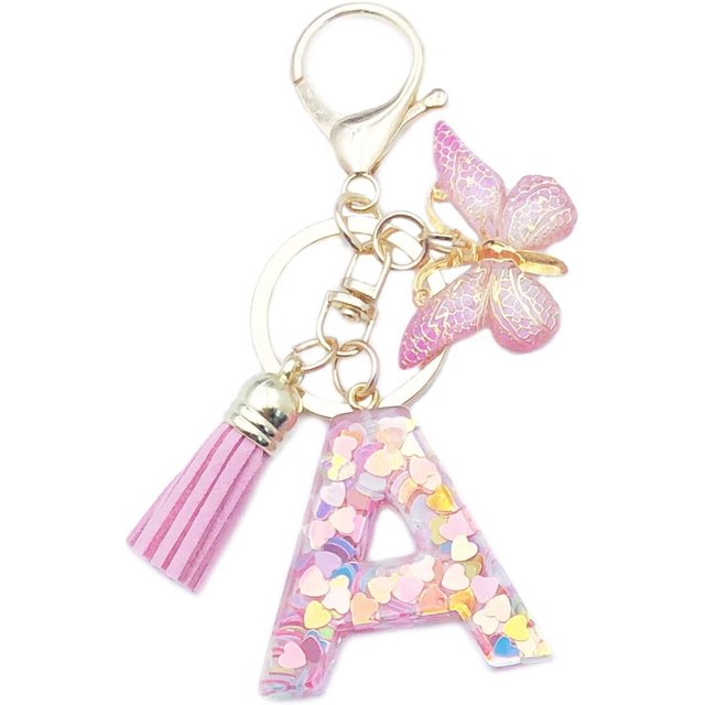 ORUYROP Initials Letter Keychain Pink Tassel Butterfly Pendant for Women Girls Wallet Backpack Purses