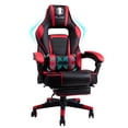thumbnail image 1 of Chaise de Jeu de Massage Dossier Haut en Cuir PU PC Course Ordinateur Bureau Pivotante Inclinable avec Repose-Pieds Rétractable et Soutien Lombaire Ajustable, Noir, 1 of 1