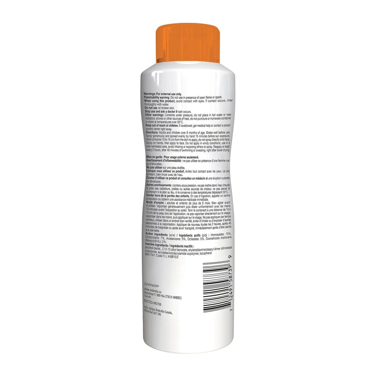 Garnier Ombrelle Spray solaire Sport, FPS 50+, résistant à l'eau et à la transpiration, large spectre de protection UVA/UVB, formule non grasse, séchage rapide, pour une utilisation active, 122 g