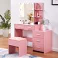 thumbnail image 1 of Ktaxon Lighted Makeup Vanity Table Set, Dressing Table with Sliding Mirror, Vanity Desk , Pink, 1 of 10