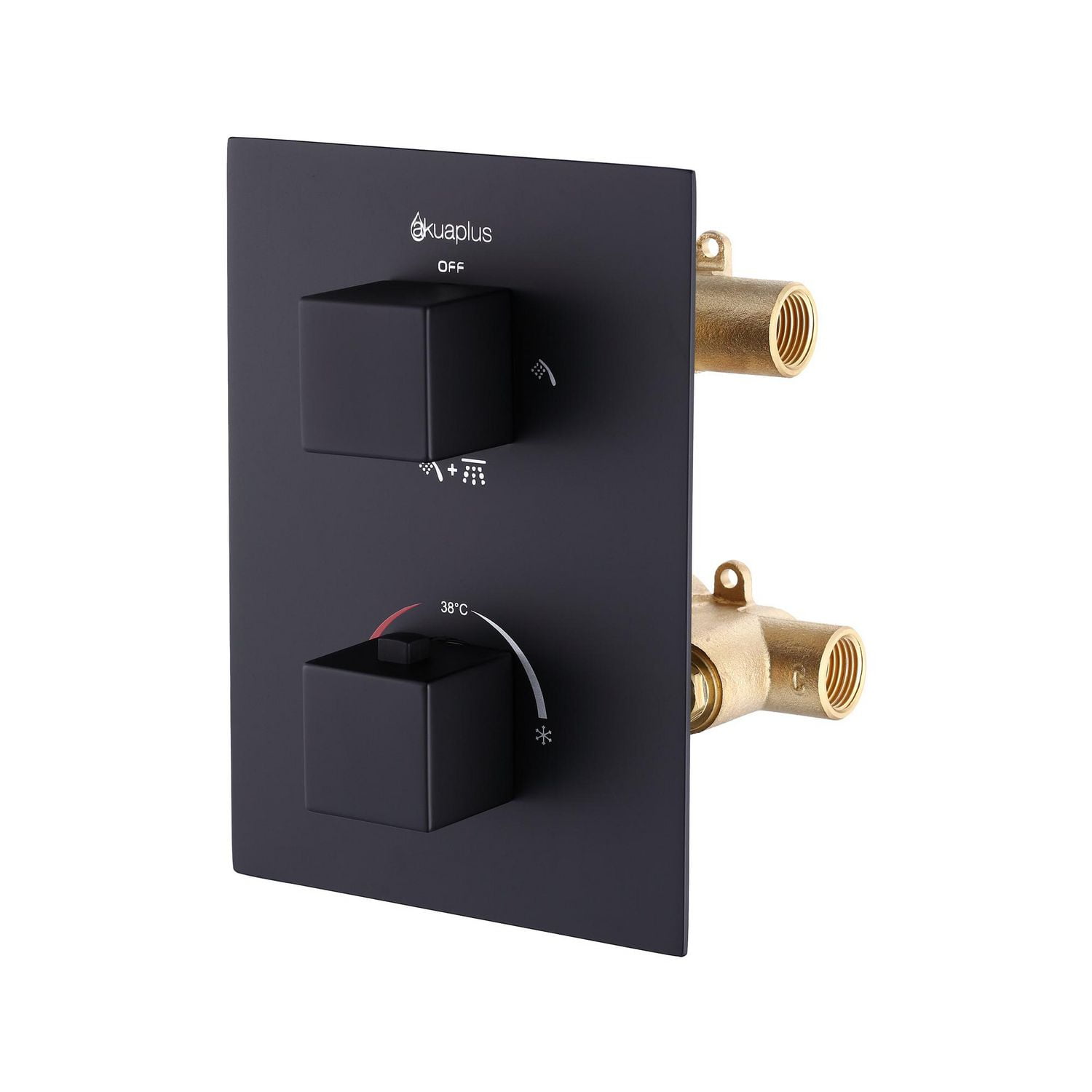 Valve thermostatique carrée 3 fonctions, 2 Systèmes de barre de douche réglable, fini noir