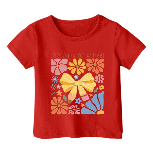 PMVFHDE T-Shirts Mignons Hauts Basiques pour Fille Hauts pour Fille Hauts Tendance pour Fille T-Shirts pour Fille Mode Garçon et Fille Tendance Décontracté Imprimé Col Rond Ample Manches Courtes T-Shirt Haut Rouge, 8-9 Ans
