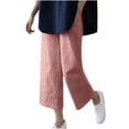thumbnail image 1 of VEKDONE Womens Cotton Linen Capris Pants Pink L, 1 of 3