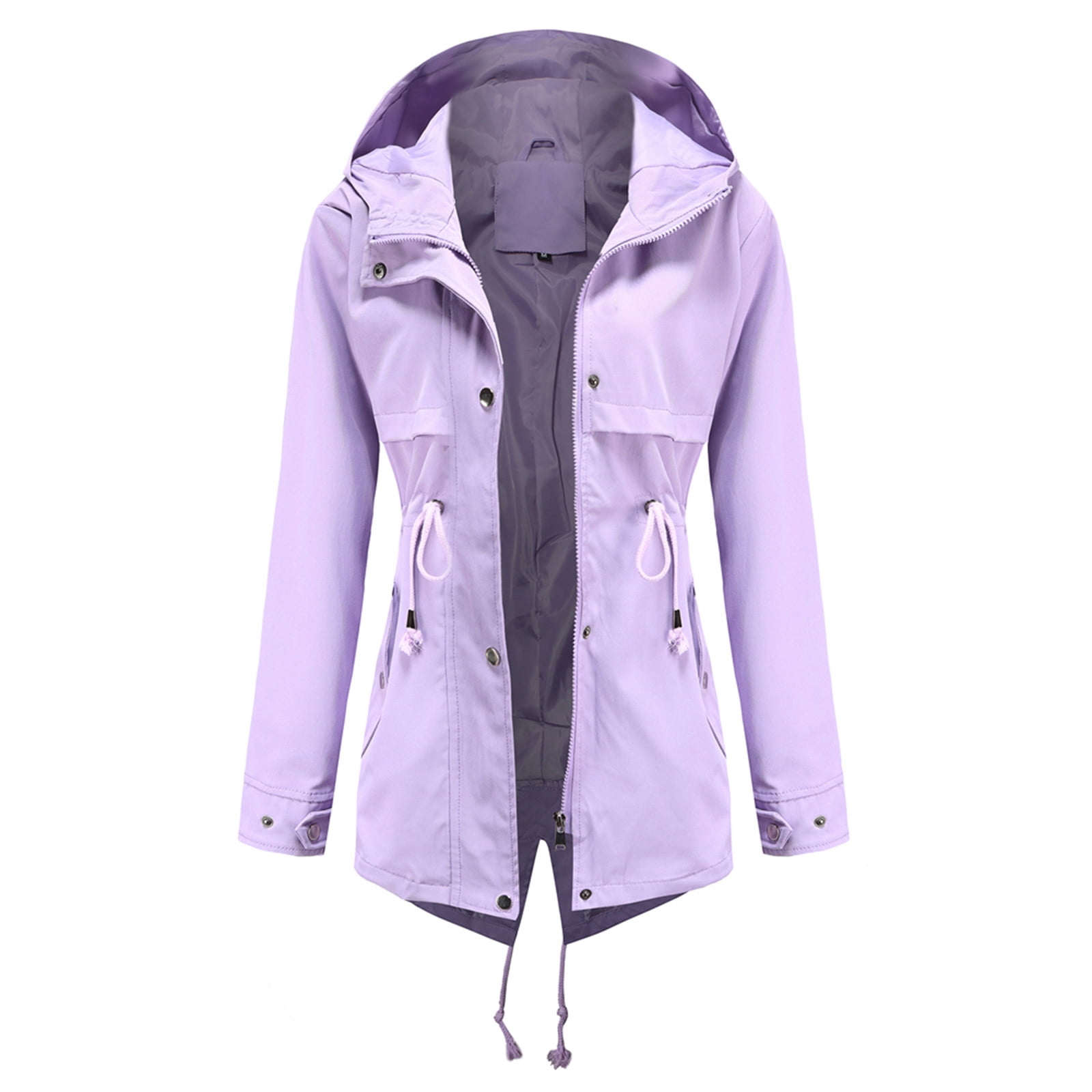 Women Solid Rain Jacket Outdoor Jackets Waterproof Hooded Raincoat Windproof