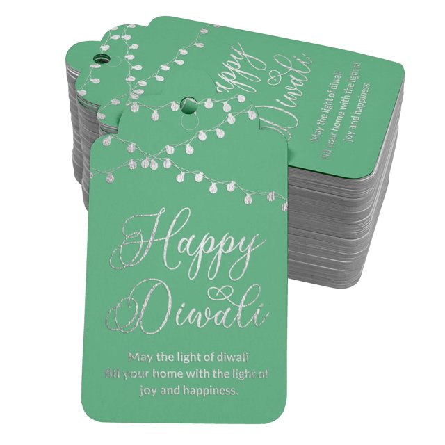 Inkdotpot Happy Diwali Bottle Tag Real Silver Foil Favor Hang Tags 50 Pack