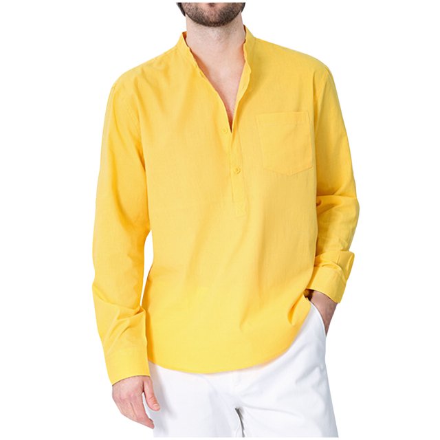 Cameland Mens Long Sleeve Button T Shirts Casual Plain Pullover Tops Loose Basic Tee