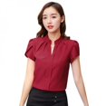 thumbnail image 3 of Greyghost SL-New Hauts de Printemps Automne Bureau Chemisier pour Femmes Mode Manches Courtes Col en V Ajusté Pétale, 3 of 6