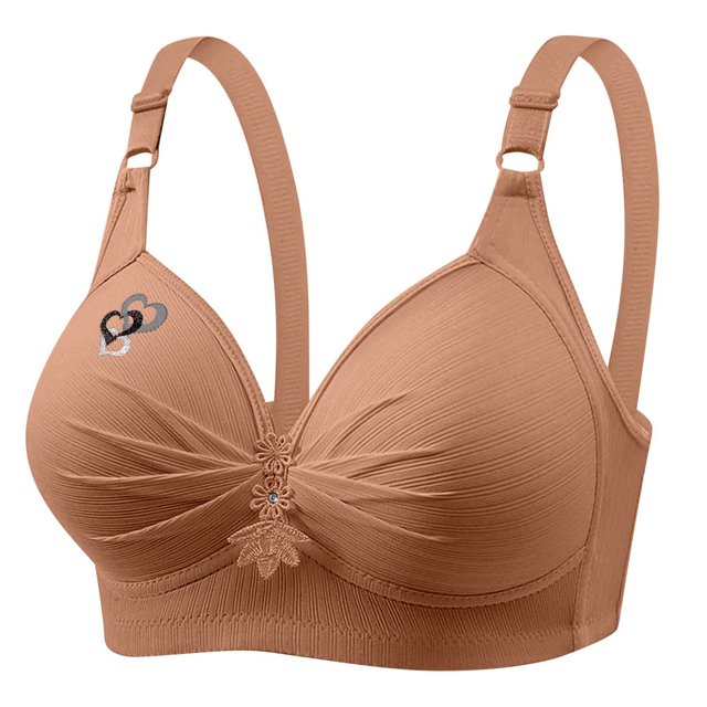 VEKDONE Woman's Printing Gathered Together Large Size Daily Bra Underwear No Rims Khaki XXXXL