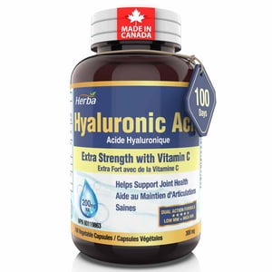 Herba Hyaluronic Acid Supplement 300mg - 100 Vegetable Capsules | Hyaluronic Acid Capsules with Vitamin C to Support Joint and Bone Health | Made in Canada