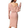 thumbnail image 3 of INSPIRE CHIC Robe Midi pour Femme Col en V Profond Manches Chauve-Souris Longues Ceinturée Robe Chandail Portefeuille m Rose, 3 of 6